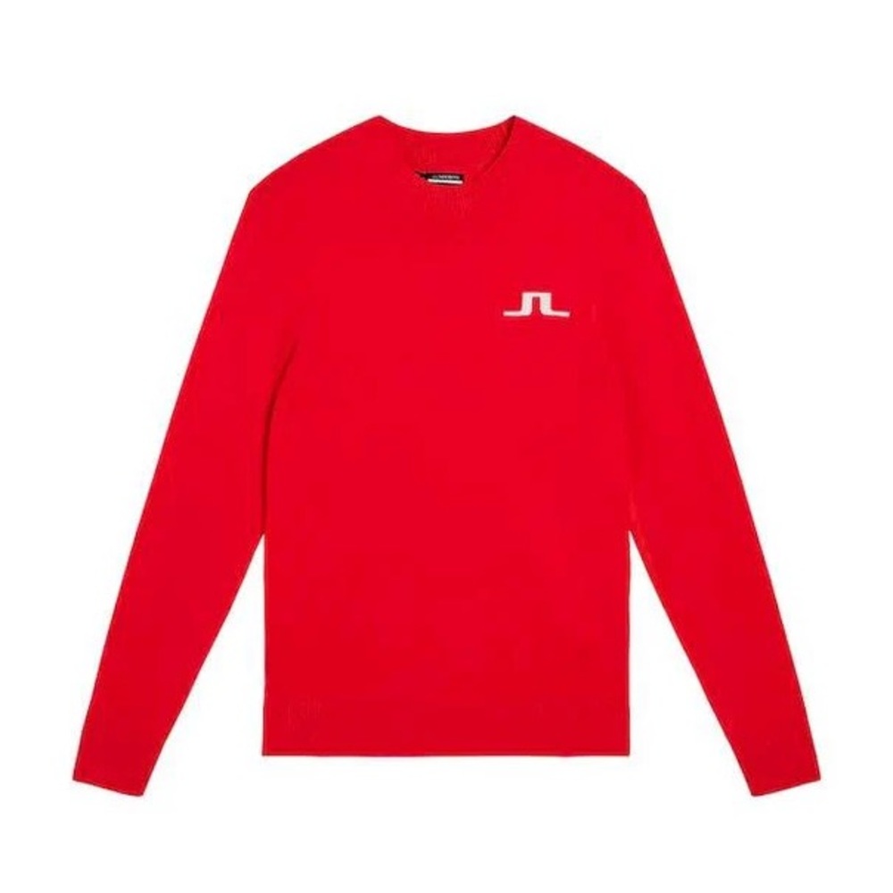 J.Lindeberg Gus Knitted Viscose Crewneck Sweater Red Golf Logo Pullover S
